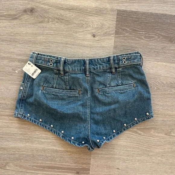 We The Free Blue Denim Studded Shorts